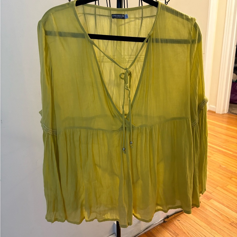 EARTHBOUND Chartreuse Sheer Blouse